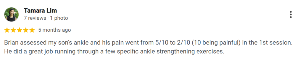 Ankle pain physiotherapy ONI Physio Fitness Mont Kiara Testimonial 3