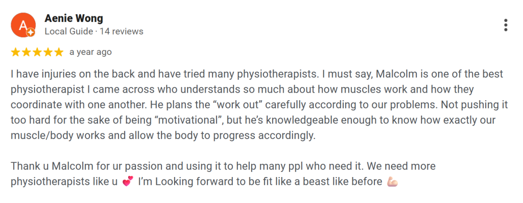 Back physiotherapy ONI Physio Fitness Mont Kiara testimonial 8