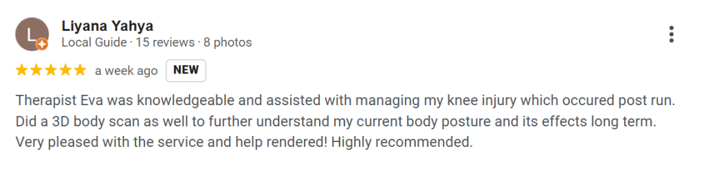 Knee pain physiotherapy ONI Physio Fitness Mont Kiara testimonial 1
