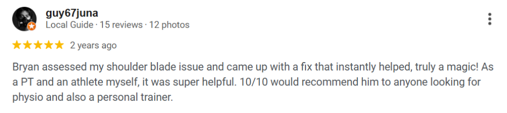 Shoulder pain physiotherapy ONI Physio Fitness testimonial 5