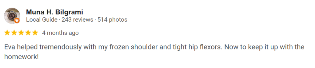 Shoulder pain physiotherapy ONI Physio Fitness testimonial 7