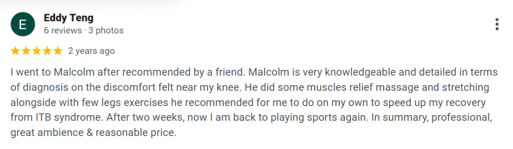 sports injury physiotherapy ONI Physio Fitness Mont Kiara testimonial 1