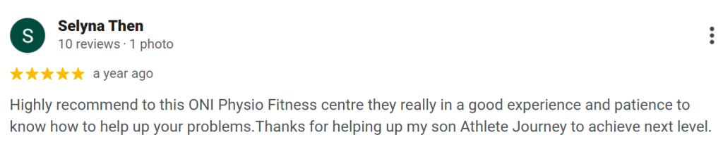sports injury physiotherapy ONI Physio Fitness Mont Kiara testimonial 2